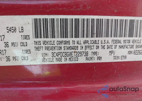 2014 Dodge Journey Sxt z USA, uszkodzony, nr VIN 3C4PDCBG0ET229738